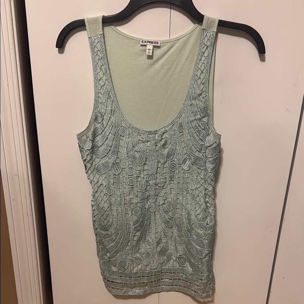 Express Green Fitted Ribbed Tank Top